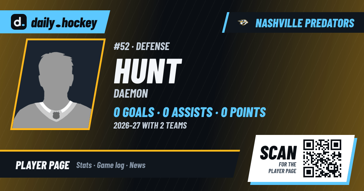 Daemon Hunt Stats 2026-27, Game Log & Bio · daily.hockey